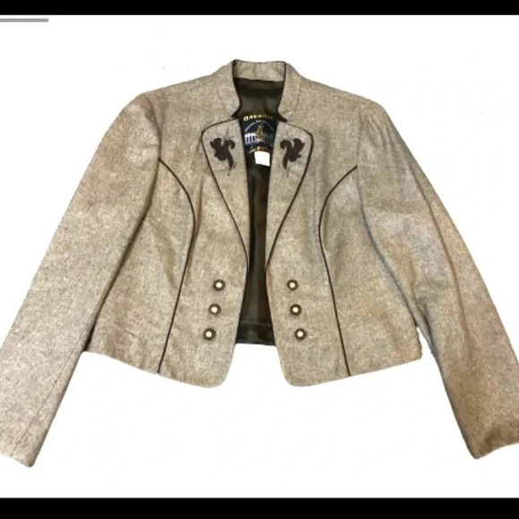 BAVARIA BLAZER VINTAGE TAN BROWM WOOL BLEND TUXEDO STYLE SIZE MEDIUM - Picture 2 of 10